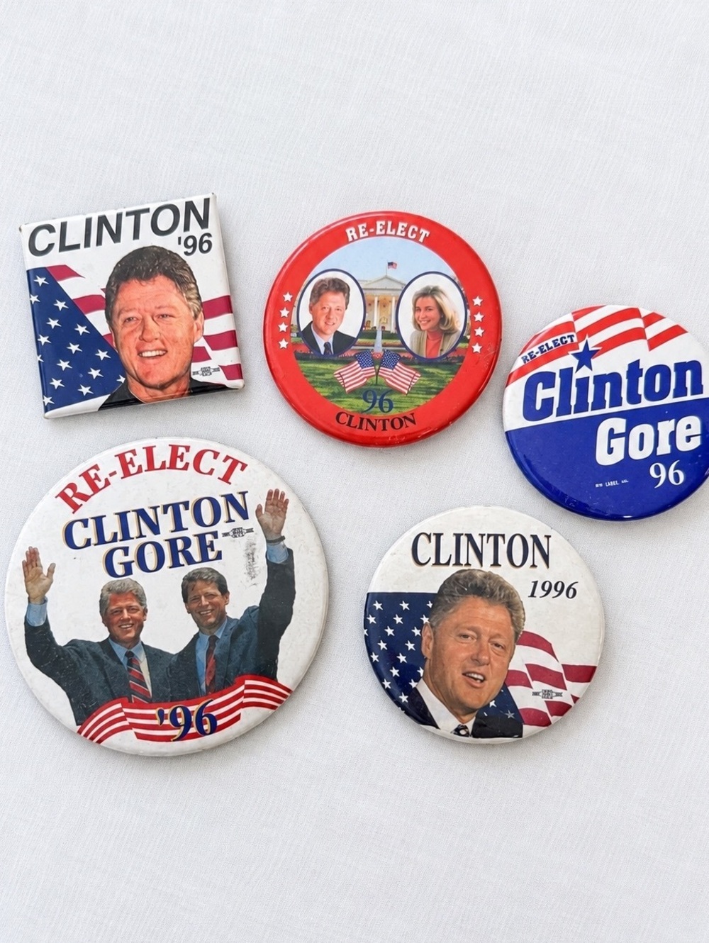 1996 Clinton Gore Re-Election Campaign Buttons Set of 5